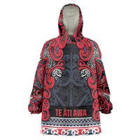 Aotearoa Iwi Te ati Awa Wearable Blanket Hoodie Maori Wharenui House Tribal Pattern LT9 One Size Bright Red - Polynesian Pride