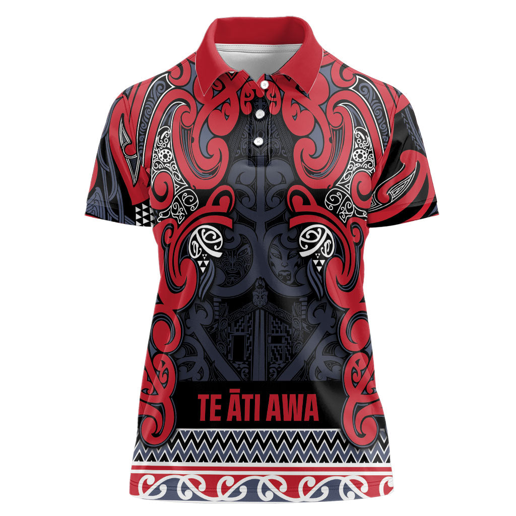 Aotearoa Iwi Te ati Awa Women Polo Shirt Maori Wharenui House Tribal Pattern LT9 Female Bright Red - Polynesian Pride