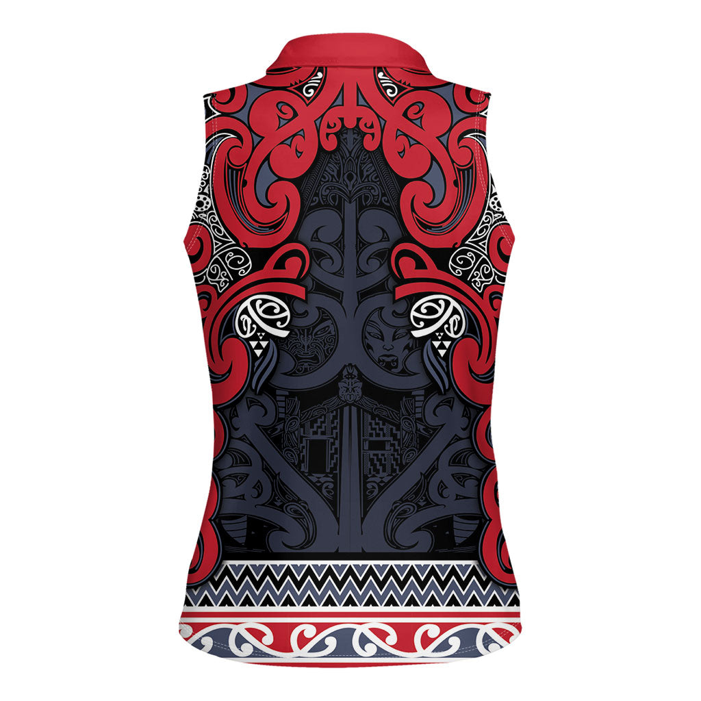Aotearoa Iwi Te ati Awa Women Sleeveless Polo Shirt Maori Wharenui House Tribal Pattern LT9 - Polynesian Pride