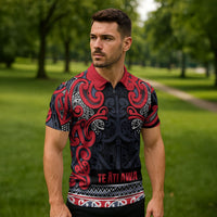 Aotearoa Iwi Te ati Awa Zipper Polo Shirt Maori Wharenui House Tribal Pattern LT9 - Polynesian Pride