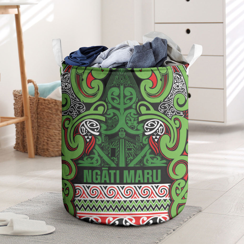 Aotearoa Iwi Ngati Maru Hauraki Laundry Basket Maori Wharenui House Tribal Pattern LT9 Green Red - Polynesian Pride