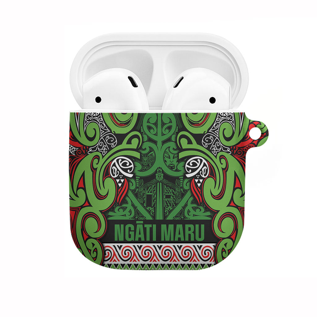 Aotearoa Iwi Ngati Maru Hauraki AirPods Case Maori Wharenui House Tribal Pattern LT9 Green Red - Polynesian Pride