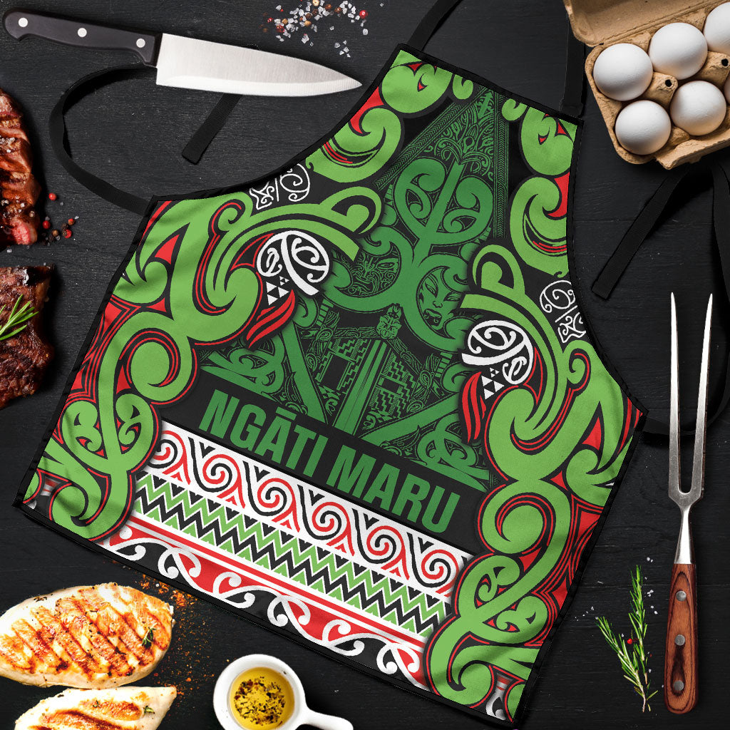 Aotearoa Iwi Ngati Maru Hauraki Apron Maori Wharenui House Tribal Pattern LT9 Green Red - Polynesian Pride