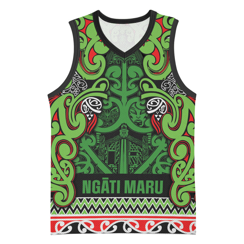 Aotearoa Iwi Ngati Maru Hauraki Basketball Jersey Maori Wharenui House Tribal Pattern LT9 Unisex Green Red - Polynesian Pride