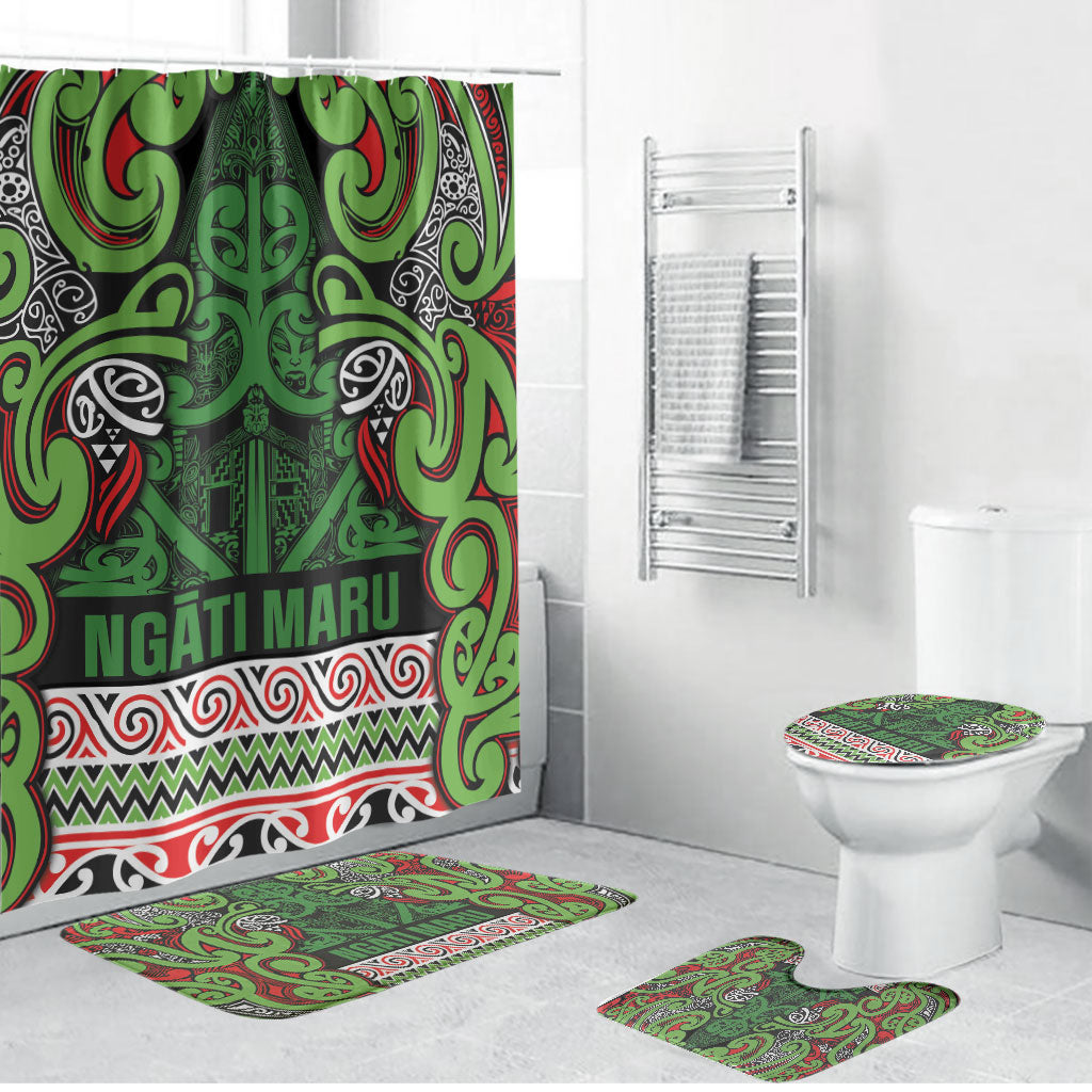 Aotearoa Iwi Ngati Maru Hauraki Bathroom Set Maori Wharenui House Tribal Pattern LT9 Bathroom Set (4 pcs) Green Red - Polynesian Pride