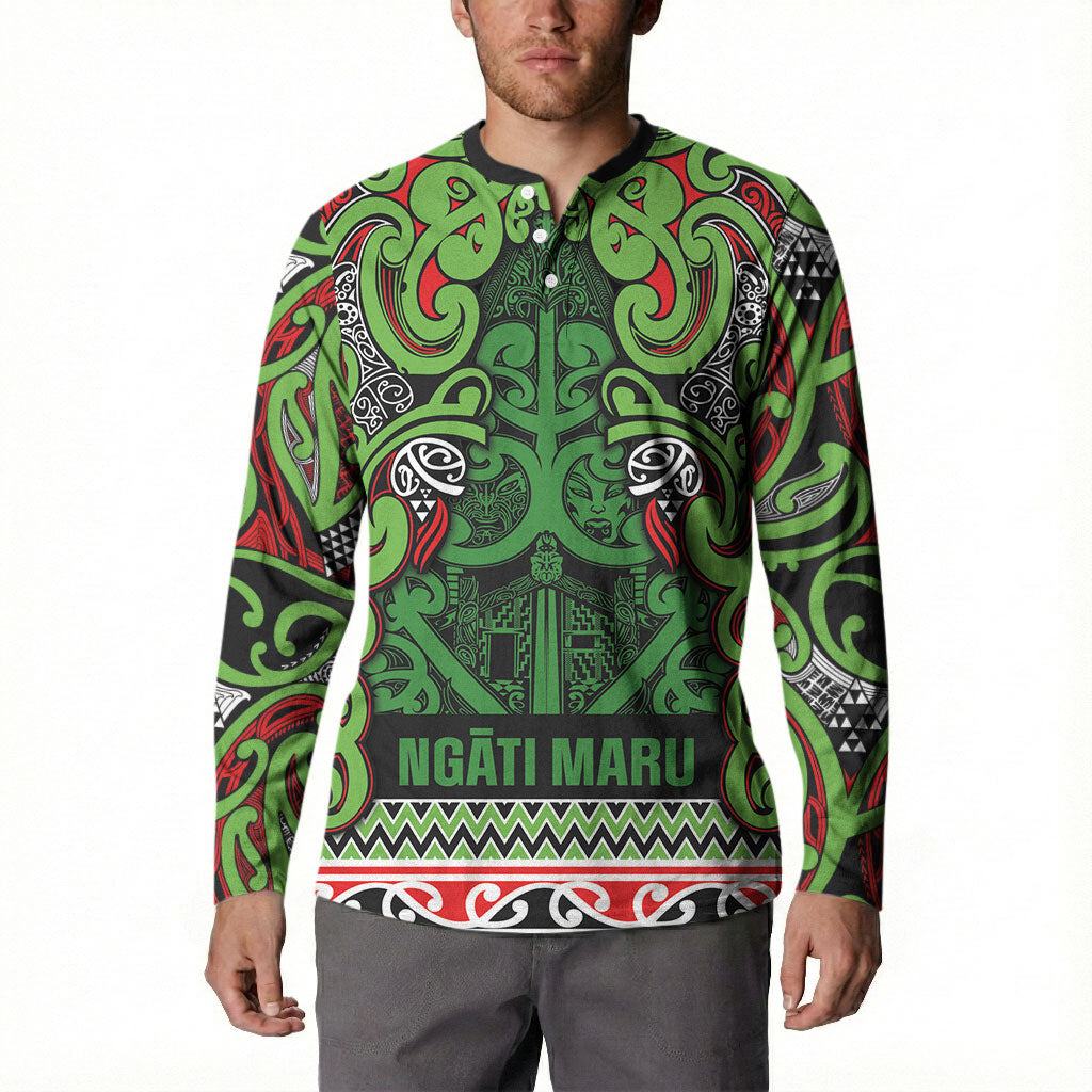 Aotearoa Iwi Ngati Maru Hauraki Button Sweatshirt Maori Wharenui House Tribal Pattern LT9 - Polynesian Pride