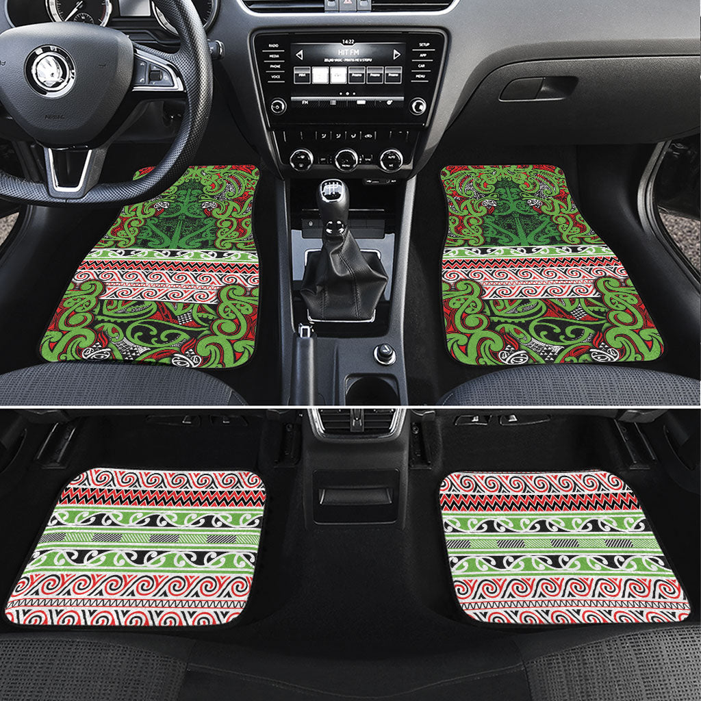 Aotearoa Iwi Ngati Maru Hauraki Car Mats Maori Wharenui House Tribal Pattern LT9 Set 4pcs Green Red - Polynesian Pride
