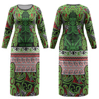 Aotearoa Iwi Ngati Maru Hauraki Couples Matching Long Sleeve Bodycon Dress and Hawaiian Shirt Maori Wharenui House Tribal Pattern LT9 - Polynesian Pride