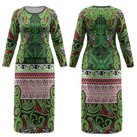 Aotearoa Iwi Ngati Maru Hauraki Couples Matching Long Sleeve Bodycon Dress and Long Sleeve Button Shirt Maori Wharenui House Tribal Pattern LT9 - Polynesian Pride
