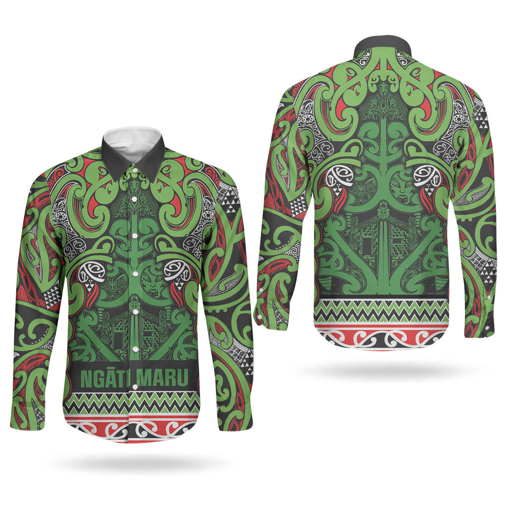 Aotearoa Iwi Ngati Maru Hauraki Couples Matching Off Shoulder Maxi Dress and Long Sleeve Button Shirt Maori Wharenui House Tribal Pattern LT9 - Polynesian Pride