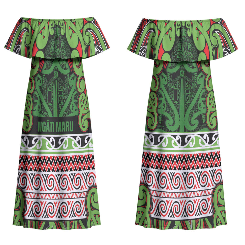 Aotearoa Iwi Ngati Maru Hauraki Couples Matching Off Shoulder Maxi Dress and Long Sleeve Button Shirt Maori Wharenui House Tribal Pattern LT9 - Polynesian Pride
