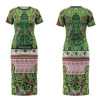 Aotearoa Iwi Ngati Maru Hauraki Couples Matching Short Sleeve Bodycon Dress and Hawaiian Shirt Maori Wharenui House Tribal Pattern LT9 - Polynesian Pride