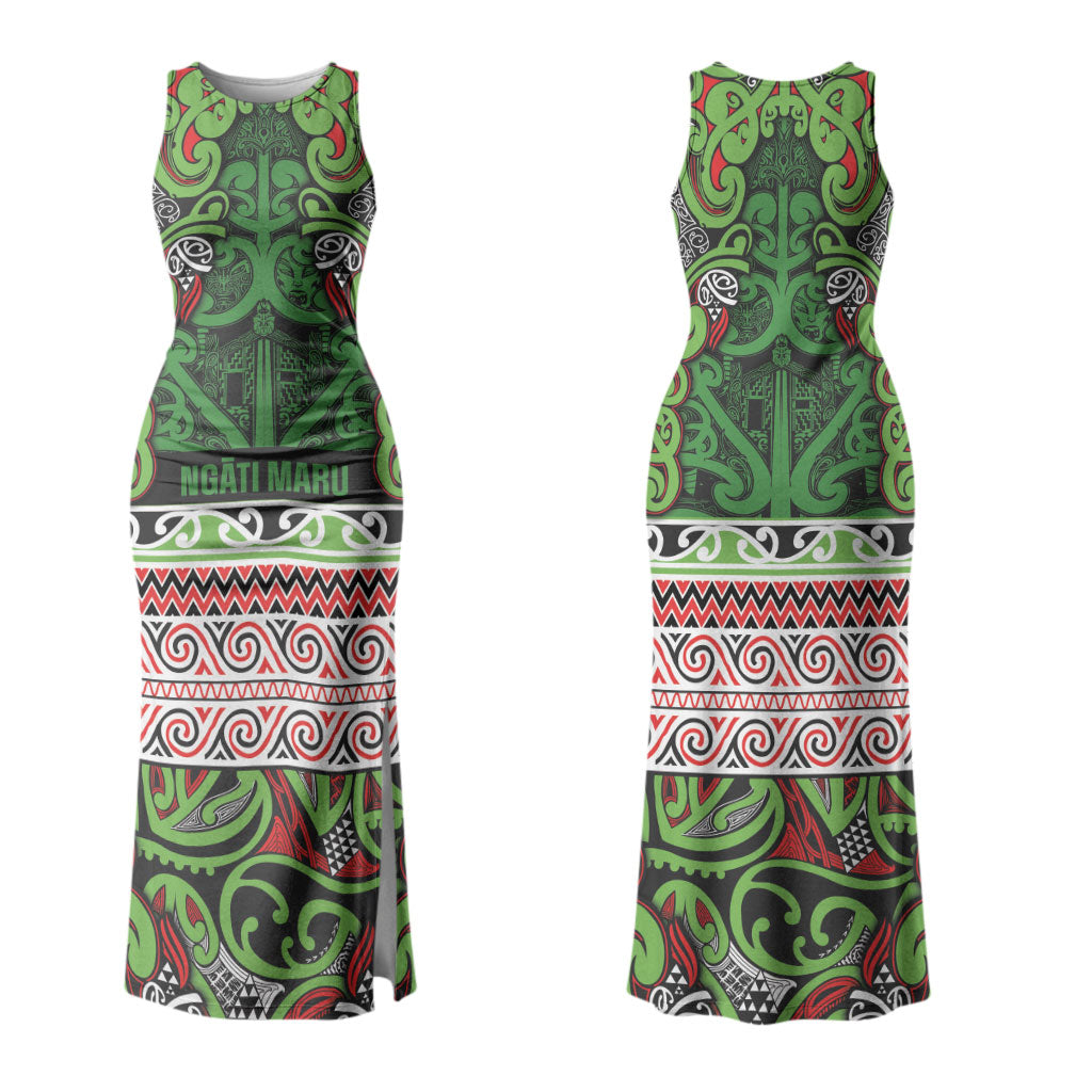 Aotearoa Iwi Ngati Maru Hauraki Couples Matching Tank Maxi Dress and Long Sleeve Button Shirt Maori Wharenui House Tribal Pattern LT9 - Polynesian Pride