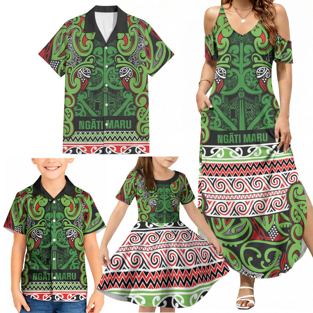 Aotearoa Iwi Ngati Maru Hauraki Family Matching Summer Maxi Dress and Hawaiian Shirt Maori Wharenui House Tribal Pattern LT9 - Polynesian Pride