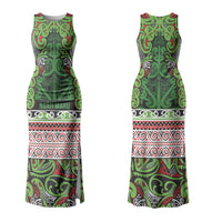 Aotearoa Iwi Ngati Maru Hauraki Family Matching Tank Maxi Dress and Hawaiian Shirt Maori Wharenui House Tribal Pattern LT9 Mom's Dress Green Red - Polynesian Pride
