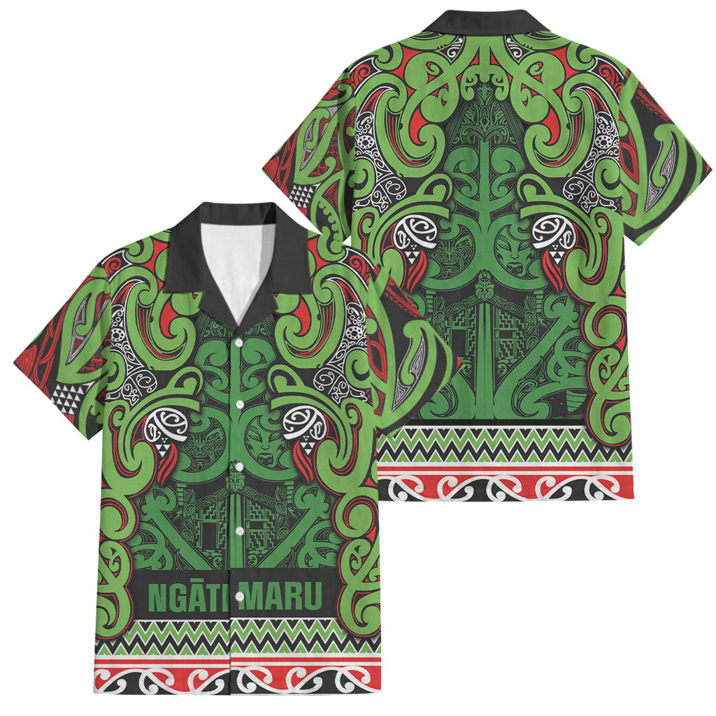 Aotearoa Iwi Ngati Maru Hauraki Family Matching Tank Maxi Dress and Hawaiian Shirt Maori Wharenui House Tribal Pattern LT9 Dad's Shirt - Short Sleeve Green Red - Polynesian Pride