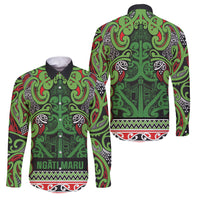 Aotearoa Iwi Ngati Maru Hauraki Family Matching Tank Maxi Dress and Hawaiian Shirt Maori Wharenui House Tribal Pattern LT9 Dad's Shirt - Long Sleeve Green Red - Polynesian Pride