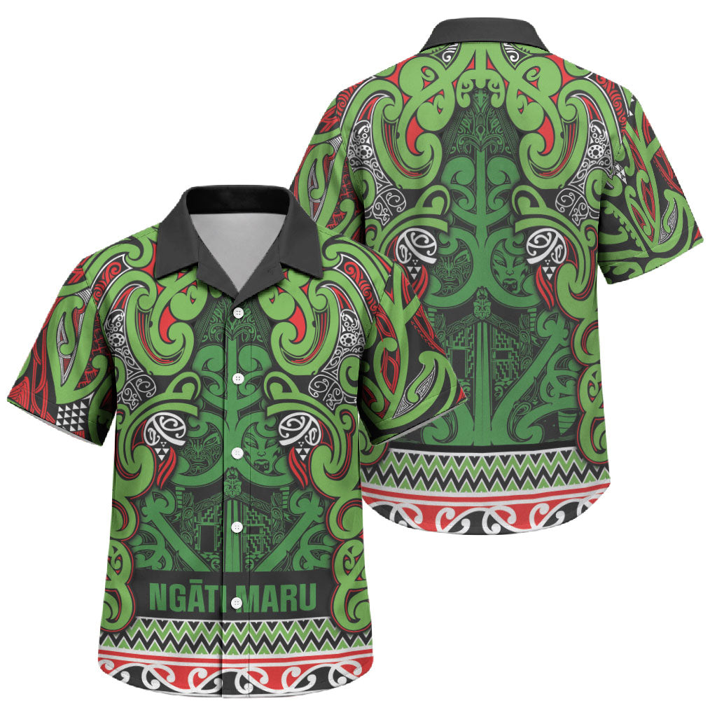 Aotearoa Iwi Ngati Maru Hauraki Family Matching Tank Maxi Dress and Hawaiian Shirt Maori Wharenui House Tribal Pattern LT9 Son's Shirt Green Red - Polynesian Pride
