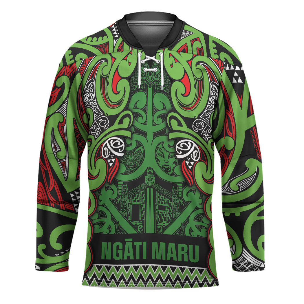 Aotearoa Iwi Ngati Maru Hauraki Hockey Jersey Maori Wharenui House Tribal Pattern LT9 Unisex Green Red - Polynesian Pride