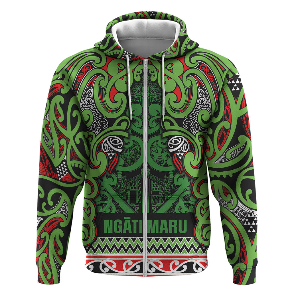 Aotearoa Iwi Ngati Maru Hauraki Hoodie Maori Wharenui House Tribal Pattern LT9 Zip Hoodie Green Red - Polynesian Pride