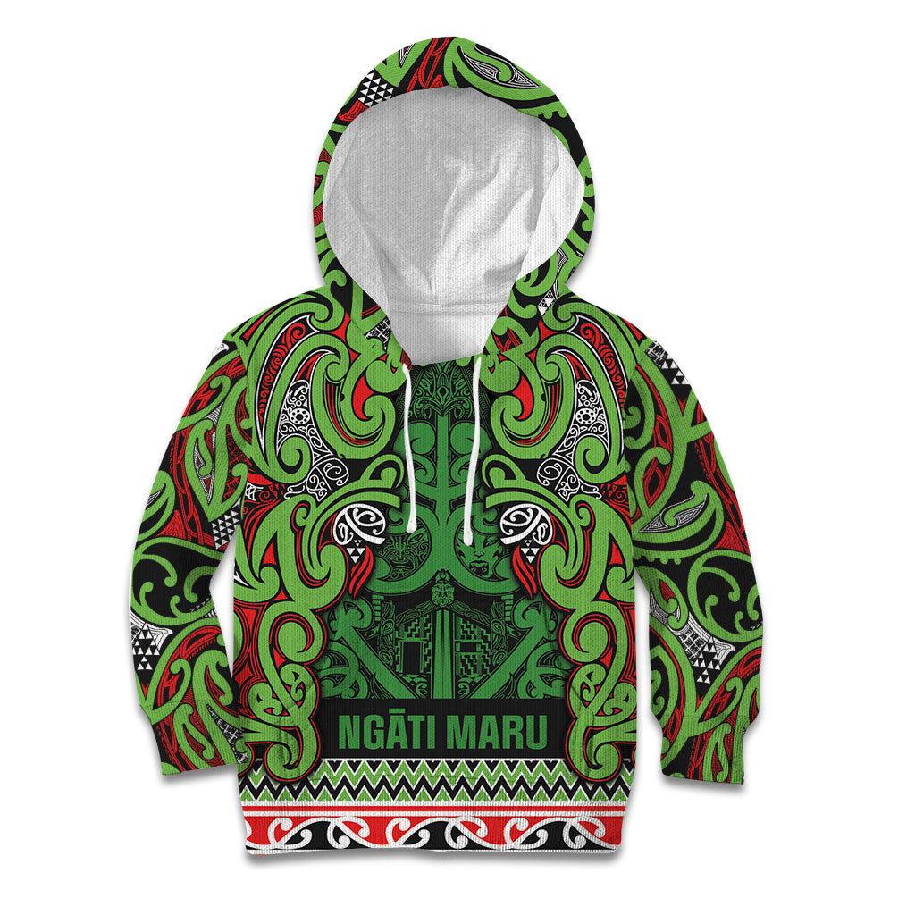 Aotearoa Iwi Ngati Maru Hauraki Kid Hoodie Maori Wharenui House Tribal Pattern LT9 Hoodie Green Red - Polynesian Pride