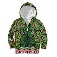 Aotearoa Iwi Ngati Maru Hauraki Kid Hoodie Maori Wharenui House Tribal Pattern LT9 Zip Hoodie Green Red - Polynesian Pride