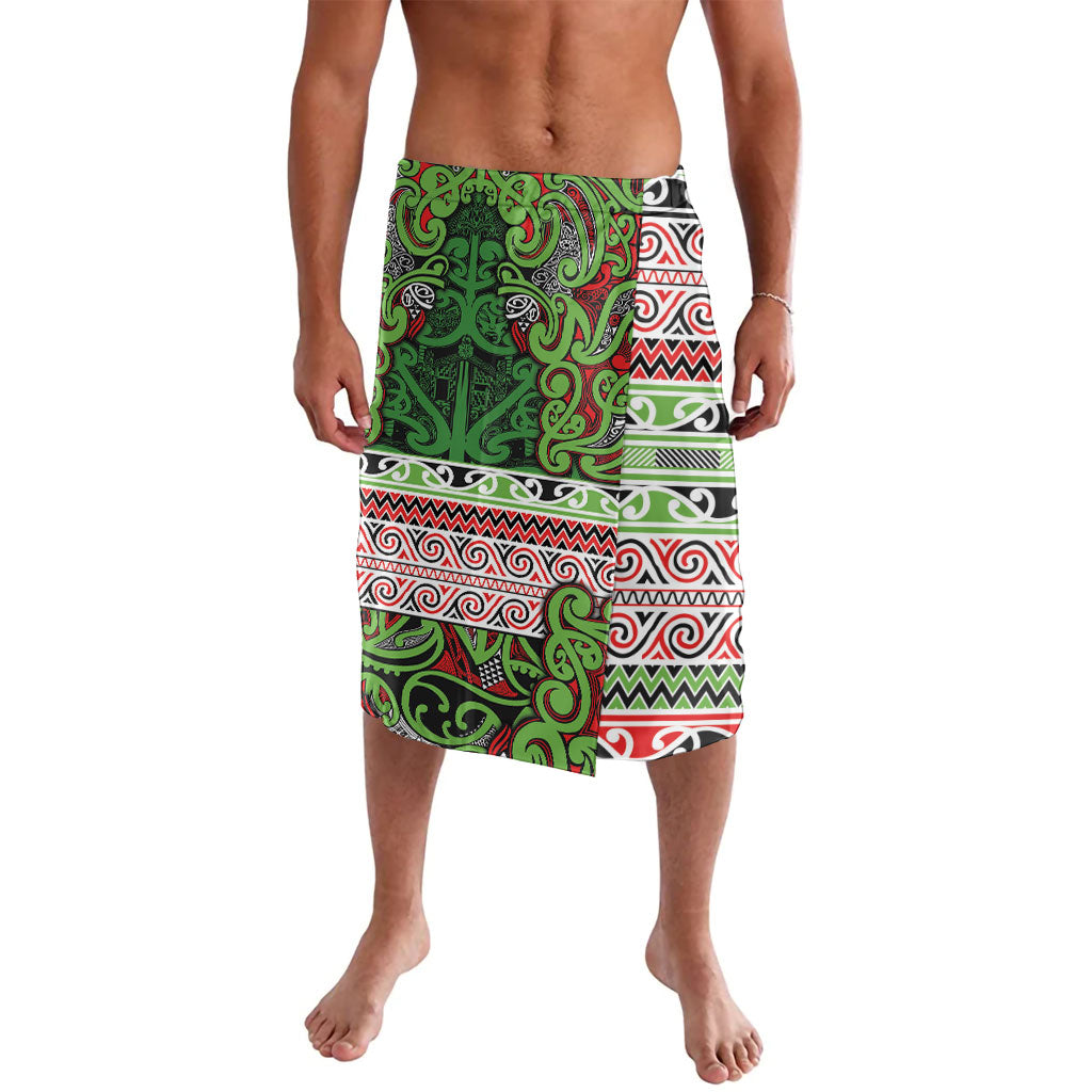 Aotearoa Iwi Ngati Maru Hauraki Lavalava Maori Wharenui House Tribal Pattern LT9 Green Red - Polynesian Pride