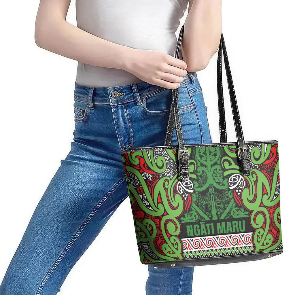 Aotearoa Iwi Ngati Maru Hauraki Leather Tote Bag Maori Wharenui House Tribal Pattern LT9 - Polynesian Pride