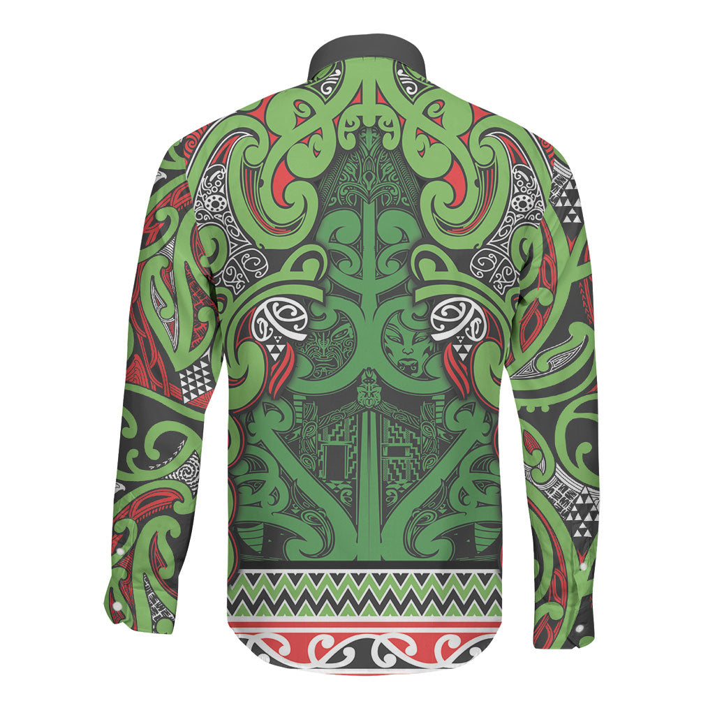 Aotearoa Iwi Ngati Maru Hauraki Long Sleeve Button Shirt Maori Wharenui House Tribal Pattern LT9 - Polynesian Pride