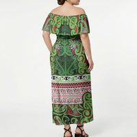 Aotearoa Iwi Ngati Maru Hauraki Off Shoulder Maxi Dress Maori Wharenui House Tribal Pattern LT9 - Polynesian Pride