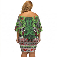 Aotearoa Iwi Ngati Maru Hauraki Off Shoulder Short Dress Maori Wharenui House Tribal Pattern LT9 - Polynesian Pride