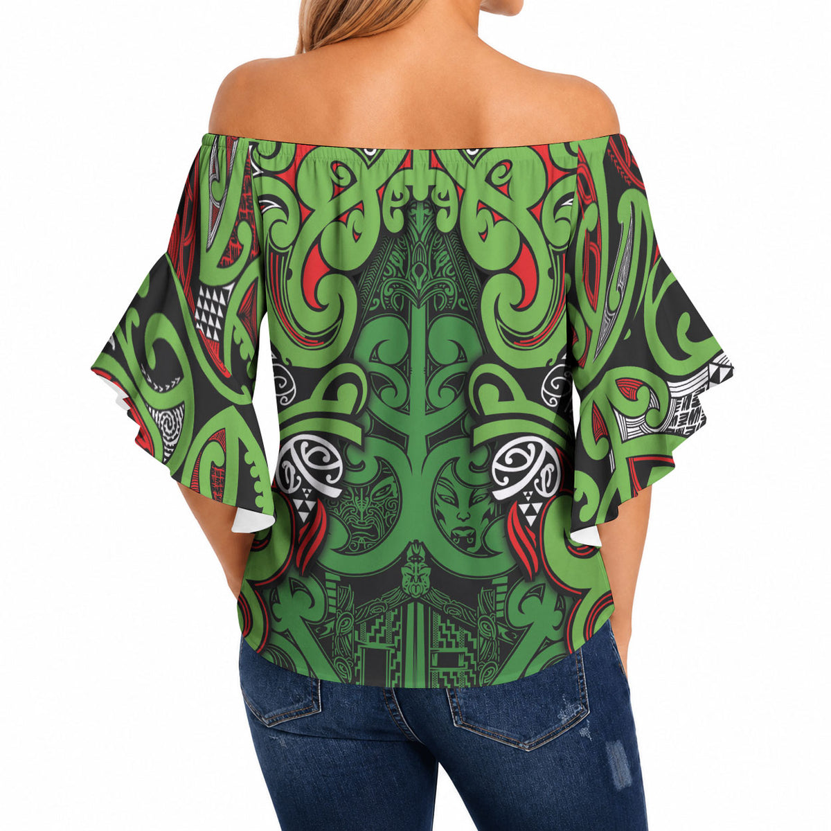 Aotearoa Iwi Ngati Maru Hauraki Off Shoulder Wrap Waist Top Maori Wharenui House Tribal Pattern LT9 - Polynesian Pride
