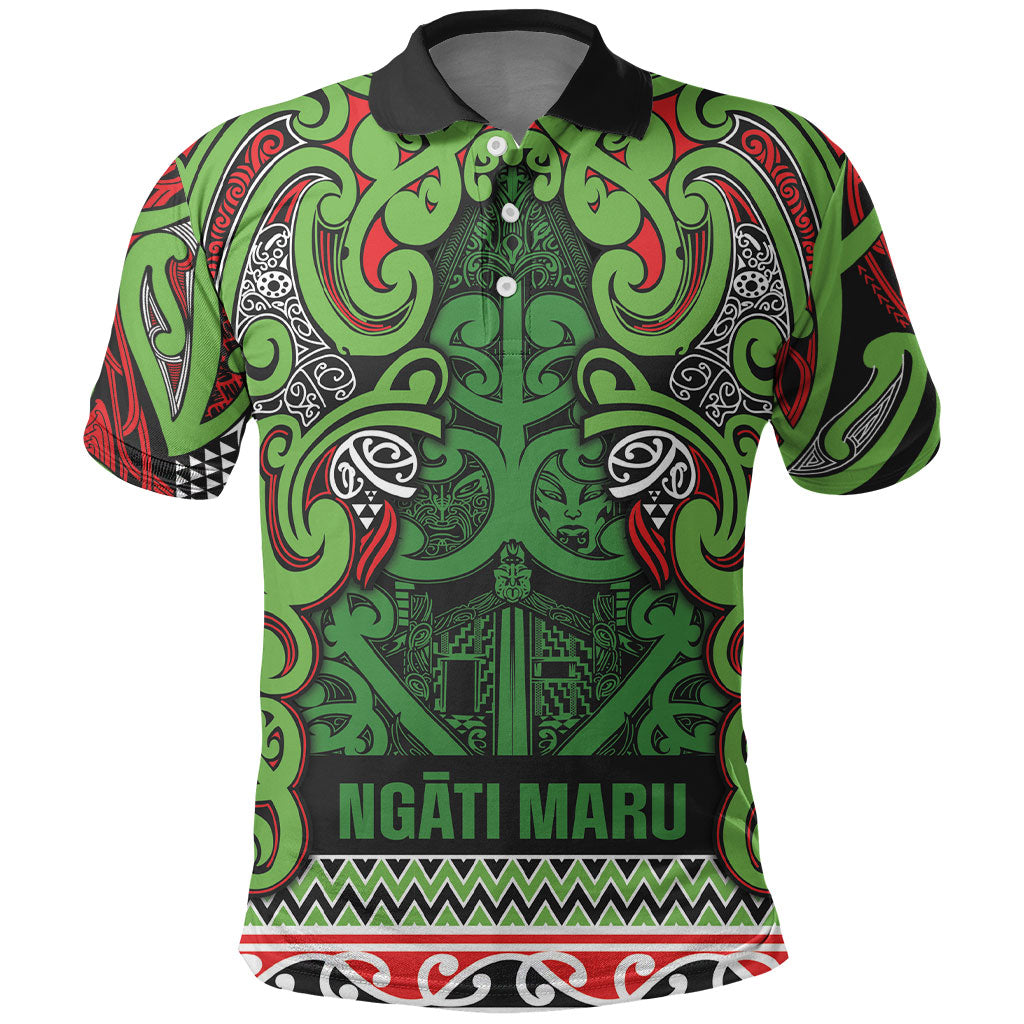 Aotearoa Iwi Ngati Maru Hauraki Polo Shirt Maori Wharenui House Tribal Pattern LT9 Green Red - Polynesian Pride