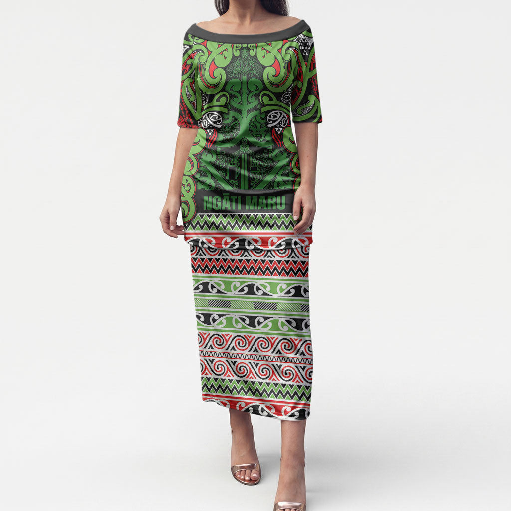 Aotearoa Iwi Ngati Maru Hauraki Puletasi Maori Wharenui House Tribal Pattern LT9 Long Dress Green Red - Polynesian Pride