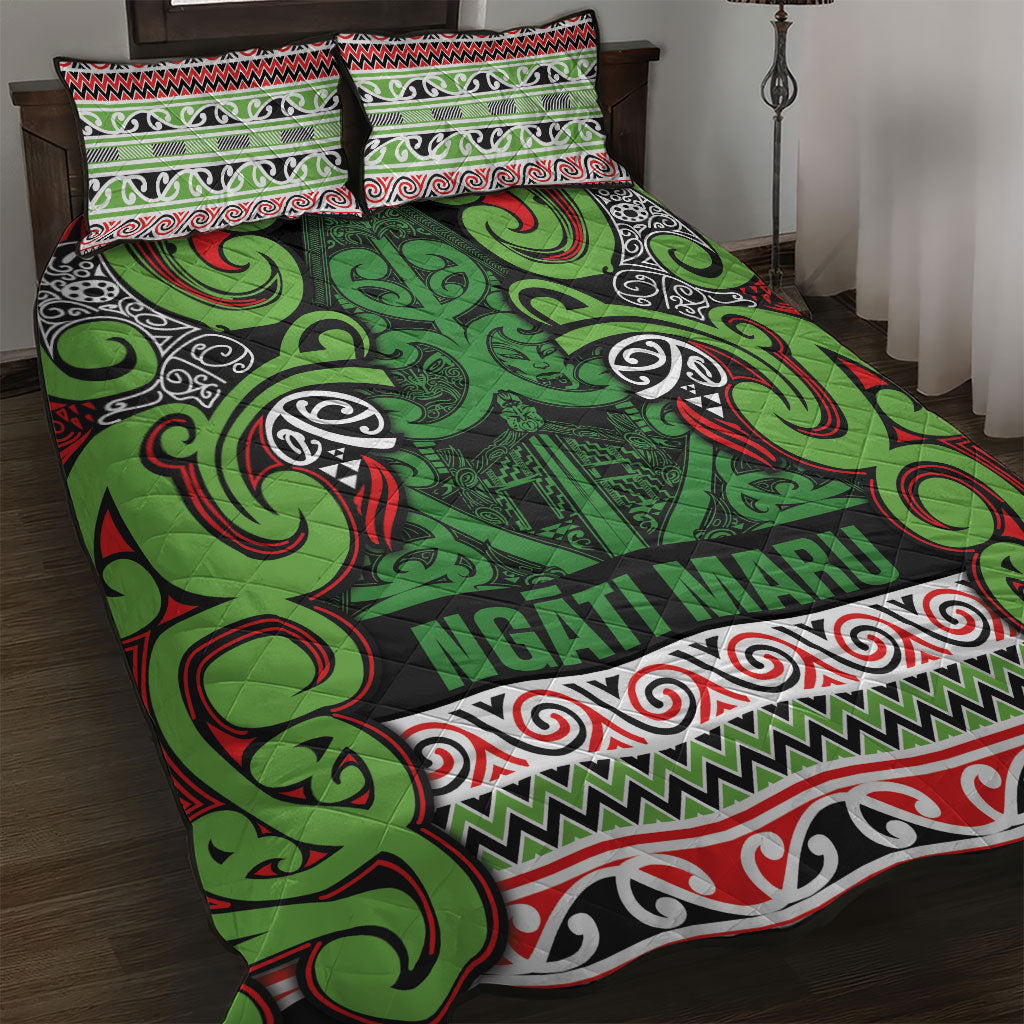 Aotearoa Iwi Ngati Maru Hauraki Quilt Bed Set Maori Wharenui House Tribal Pattern LT9 Green Red - Polynesian Pride