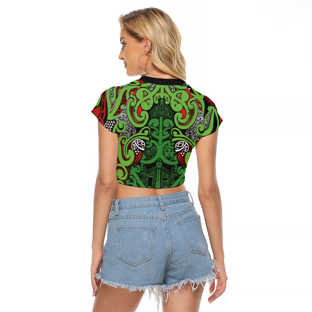 Aotearoa Iwi Ngati Maru Hauraki Raglan Cropped T Shirt Maori Wharenui House Tribal Pattern LT9 - Polynesian Pride