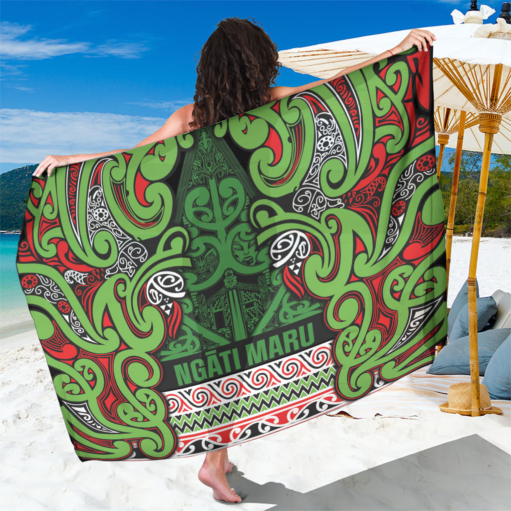 Aotearoa Iwi Ngati Maru Hauraki Sarong Maori Wharenui House Tribal Pattern LT9 One Size 44 x 66 inches Green Red - Polynesian Pride