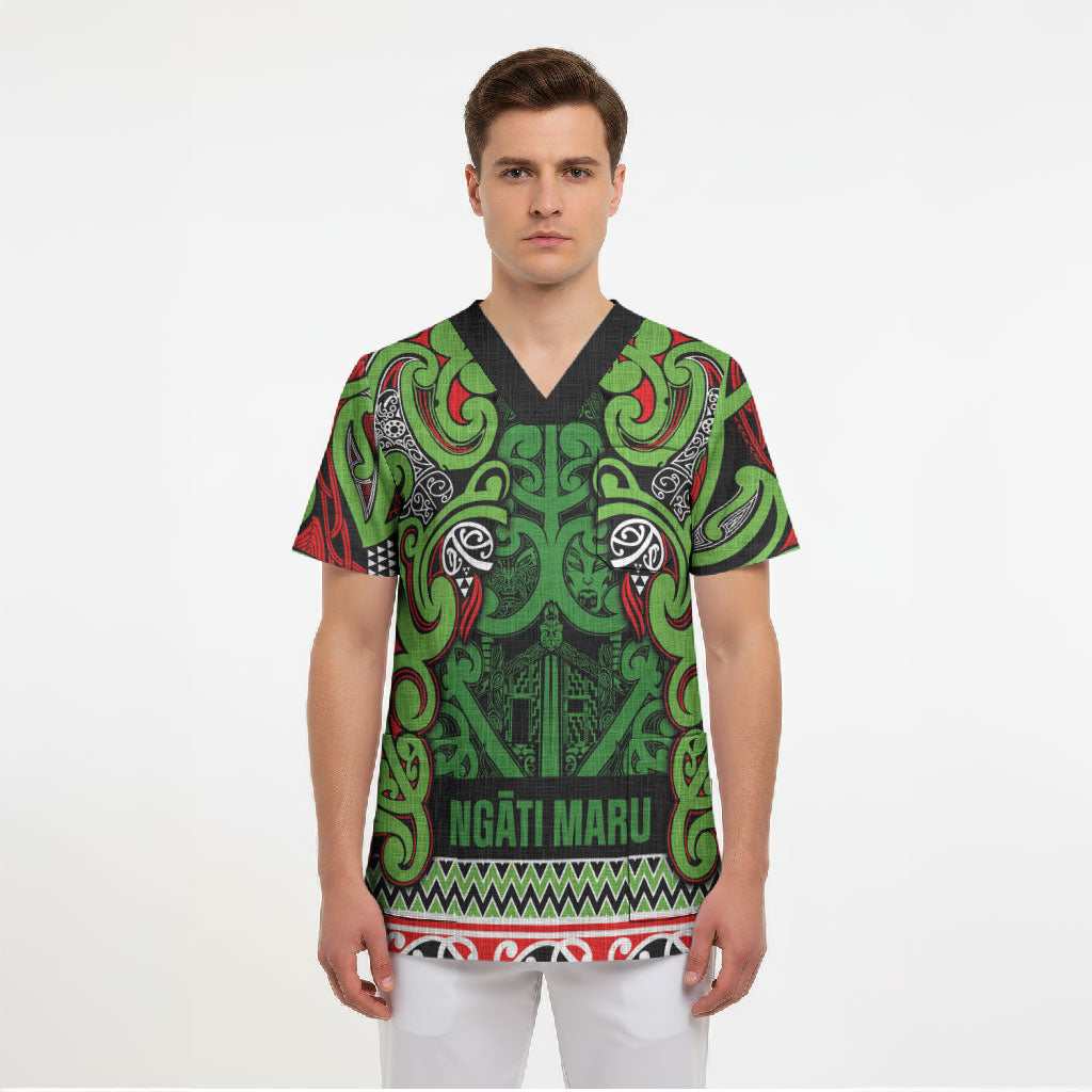 Aotearoa Iwi Ngati Maru Hauraki Scrub Top Maori Wharenui House Tribal Pattern LT9 - Polynesian Pride