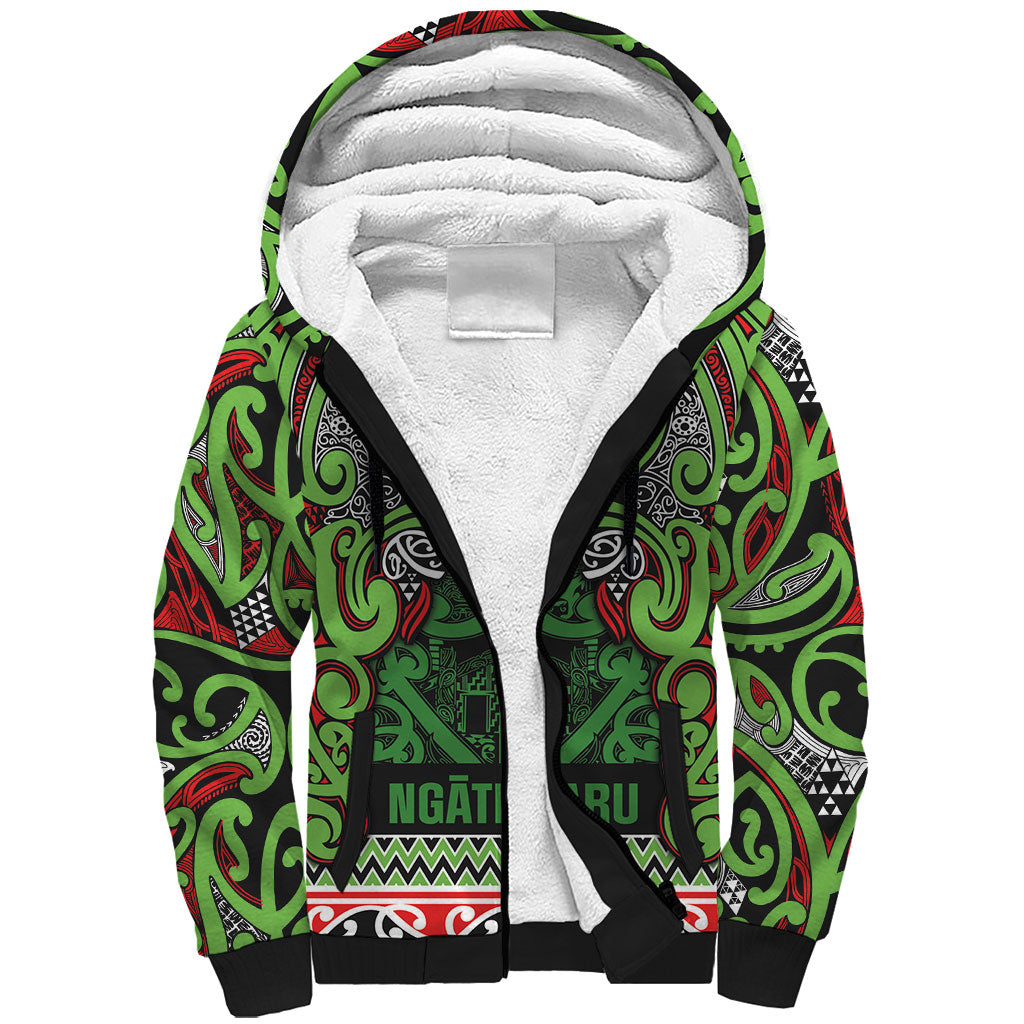 Aotearoa Iwi Ngati Maru Hauraki Sherpa Hoodie Maori Wharenui House Tribal Pattern LT9 Unisex Green Red - Polynesian Pride