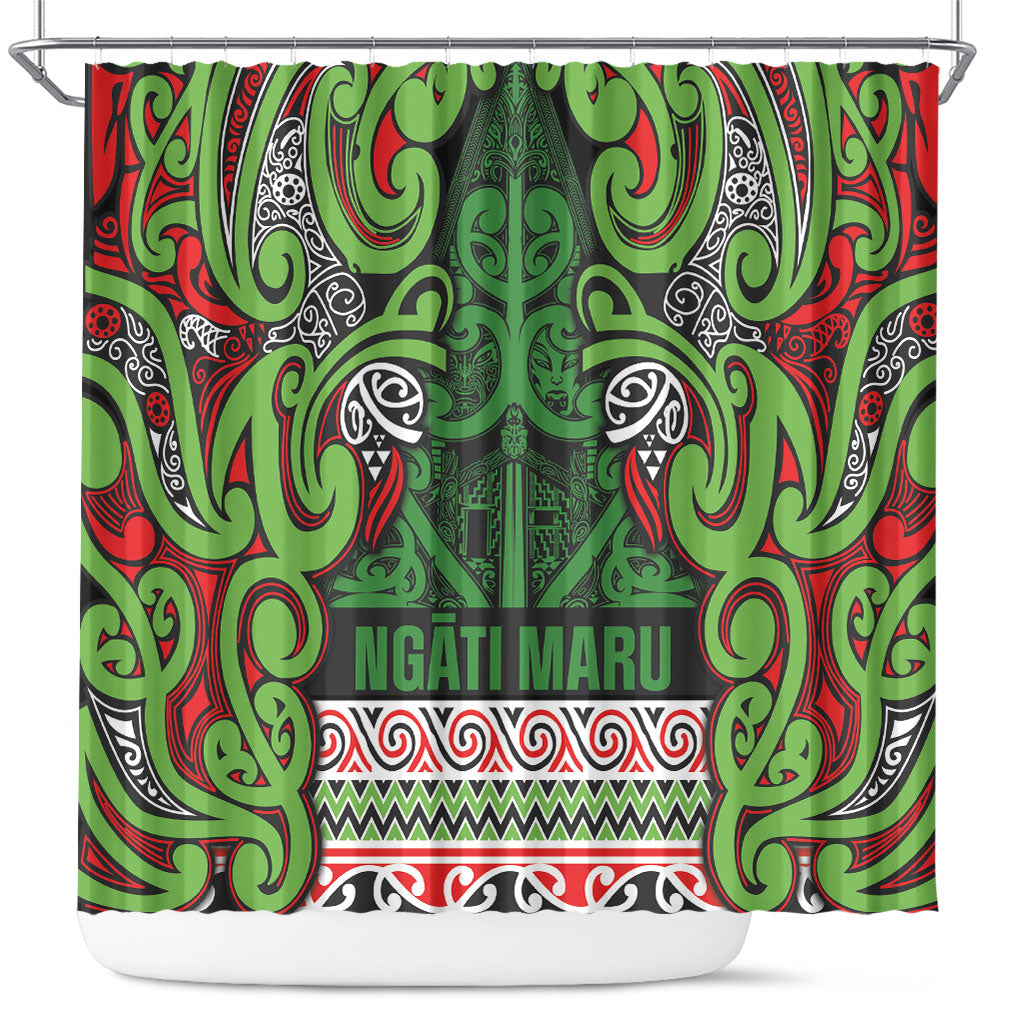 Aotearoa Iwi Ngati Maru Hauraki Shower Curtain Maori Wharenui House Tribal Pattern LT9 Green Red - Polynesian Pride