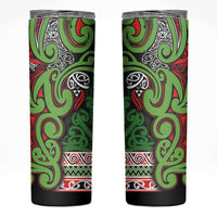 Aotearoa Iwi Ngati Maru Hauraki Skinny Tumbler Maori Wharenui House Tribal Pattern LT9 Green Red - Polynesian Pride
