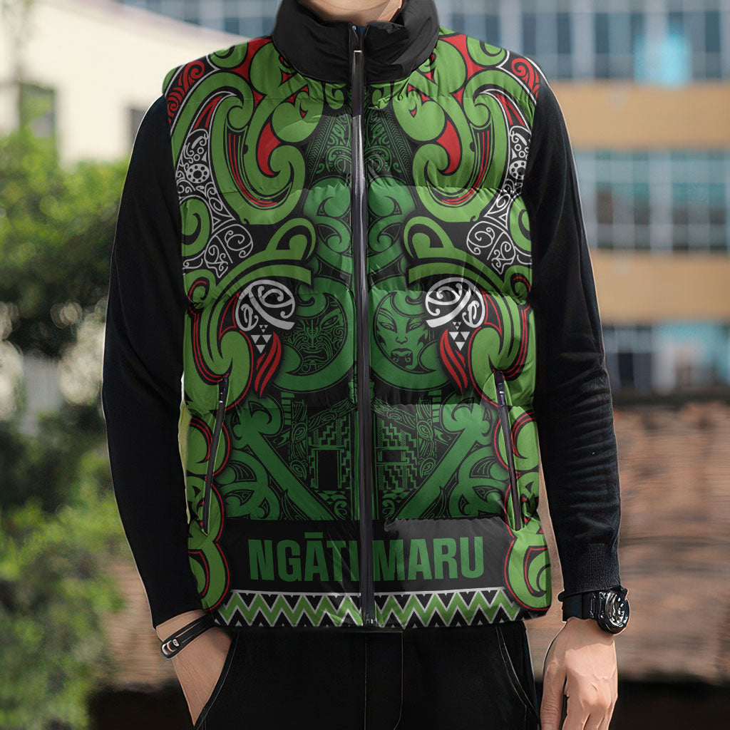 Aotearoa Iwi Ngati Maru Hauraki Sleeveless Puffer Jacket Maori Wharenui House Tribal Pattern LT9 - Polynesian Pride
