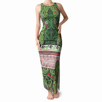 Aotearoa Iwi Ngati Maru Hauraki Tank Maxi Dress Maori Wharenui House Tribal Pattern LT9 Women Green Red - Polynesian Pride