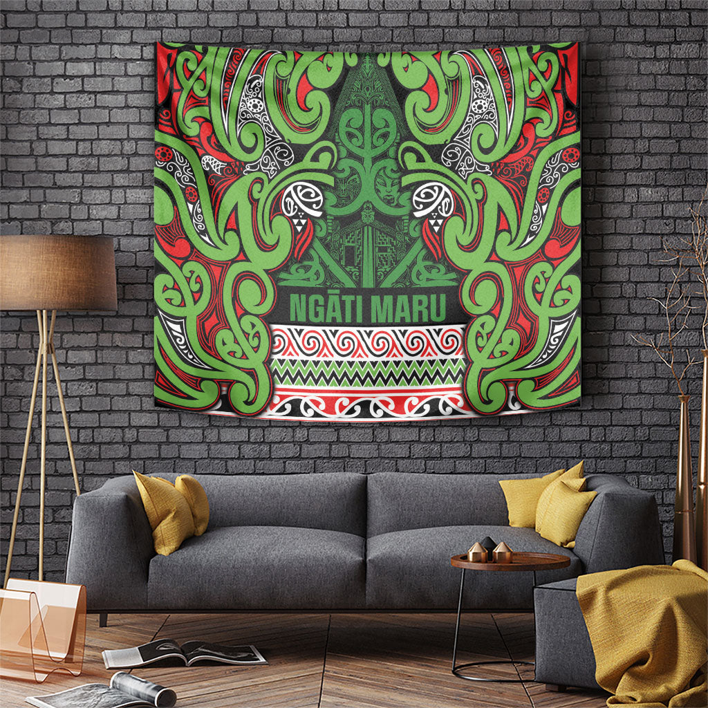 Aotearoa Iwi Ngati Maru Hauraki Tapestry Maori Wharenui House Tribal Pattern LT9 Green Red - Polynesian Pride