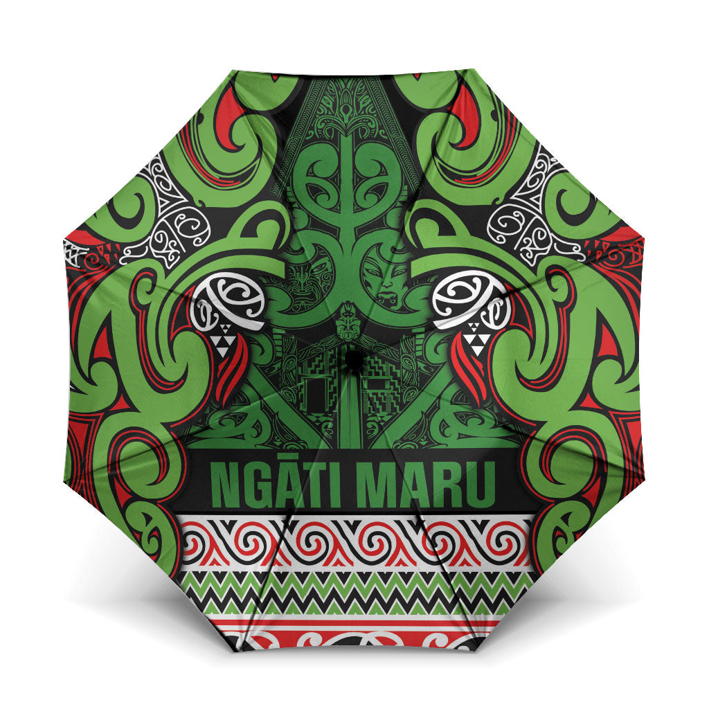 Aotearoa Iwi Ngati Maru Hauraki Umbrella Maori Wharenui House Tribal Pattern LT9 One Size Folded 11.42 inch Opened Diameter 37.4 inch Green Red - Polynesian Pride
