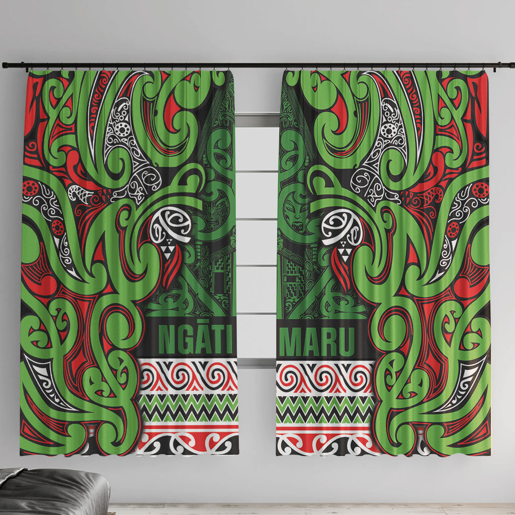 Aotearoa Iwi Ngati Maru Hauraki Window Curtain Maori Wharenui House Tribal Pattern LT9 With Hooks Green Red - Polynesian Pride