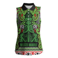 Aotearoa Iwi Ngati Maru Hauraki Women Sleeveless Polo Shirt Maori Wharenui House Tribal Pattern LT9 Female Green Red - Polynesian Pride