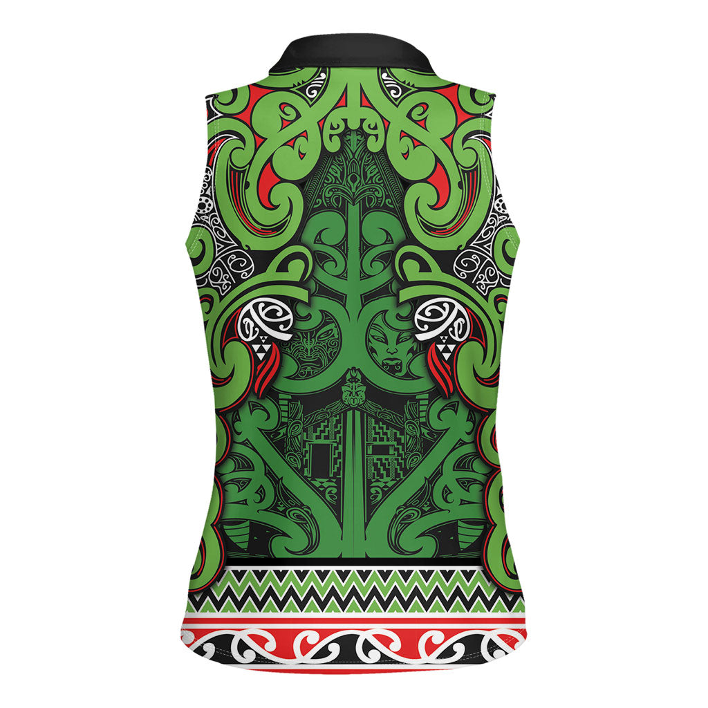 Aotearoa Iwi Ngati Maru Hauraki Women Sleeveless Polo Shirt Maori Wharenui House Tribal Pattern LT9 - Polynesian Pride