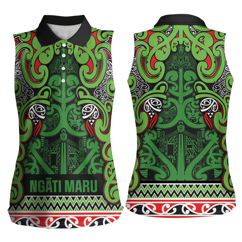 Aotearoa Iwi Ngati Maru Hauraki Women Sleeveless Polo Shirt Maori Wharenui House Tribal Pattern LT9 - Polynesian Pride