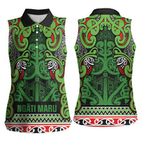 Aotearoa Iwi Ngati Maru Hauraki Women Sleeveless Polo Shirt Maori Wharenui House Tribal Pattern LT9 - Polynesian Pride